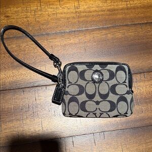 Coach Signature Canvas Wristlet in Tan and Black